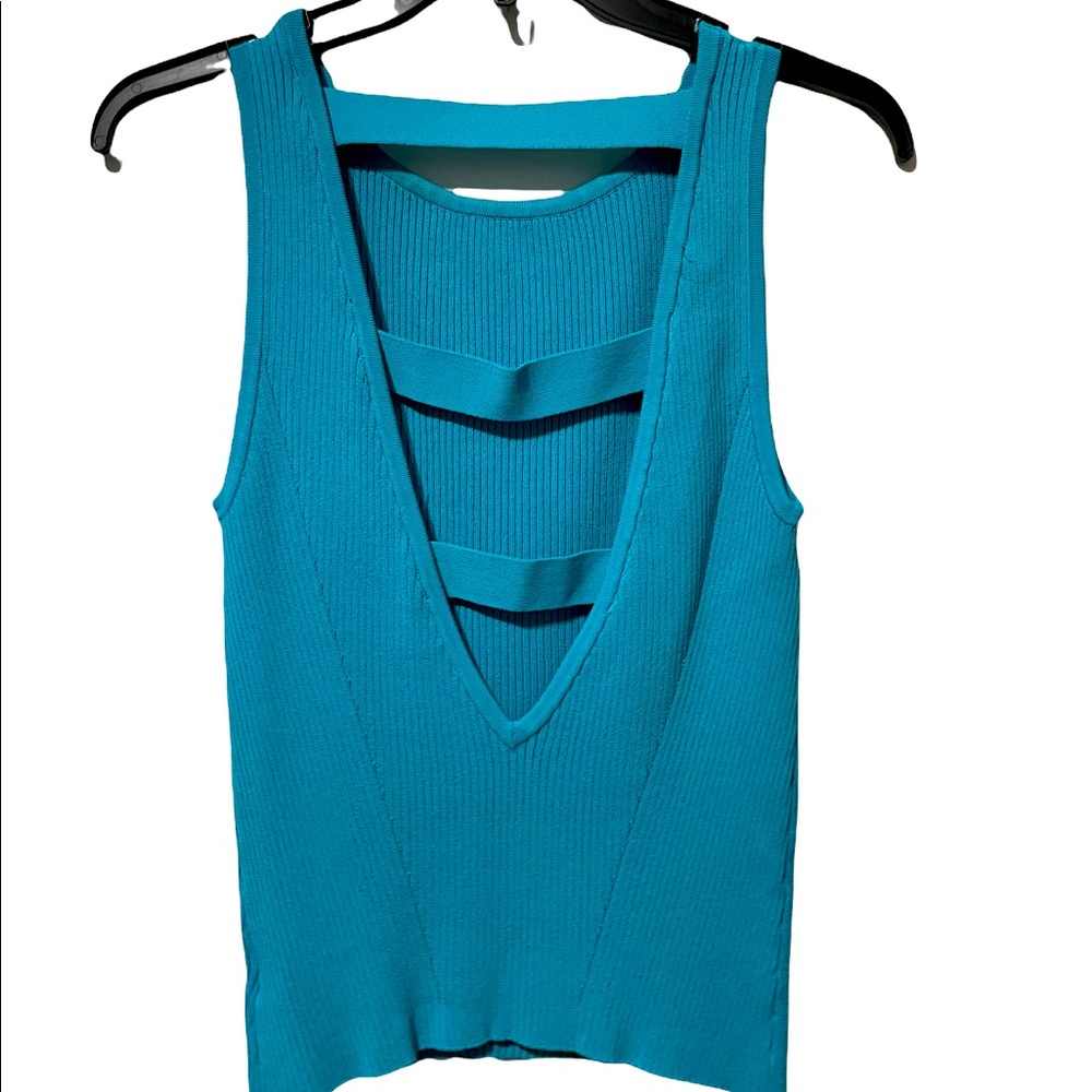 bebe blue shirt with open back